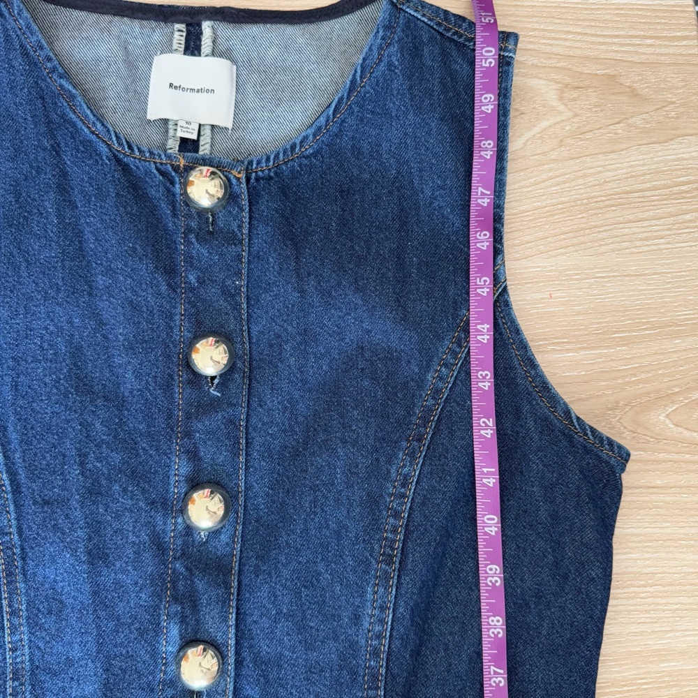 Reformation 10 Roswell Denim Midi Dress Organic Cotton Fitted Business Casual - Picture 10 of 10